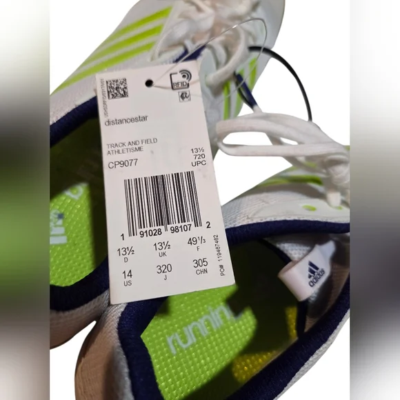 Adidas Distancestar Distance Track White-Lime Green CP9077 Men Sz 14 - Picture 5 of 8